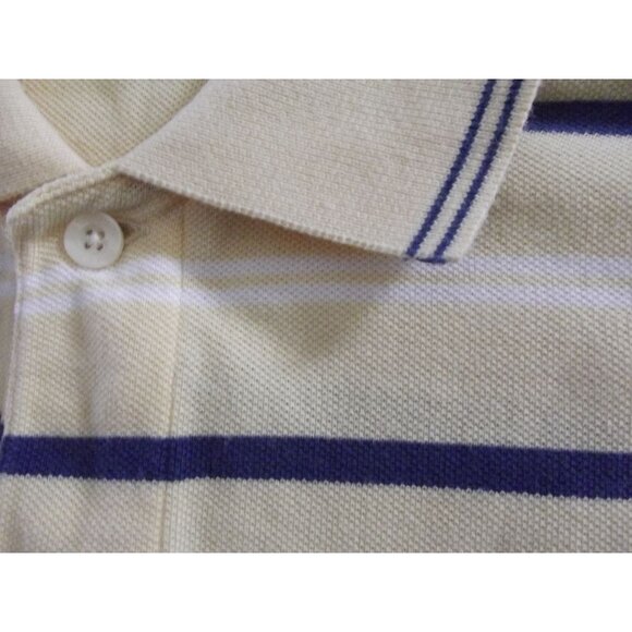 St John's Bay Polo Shirt Mens Large Yellow Blue White Striped Pique short sleeve - Picture 4 of 7